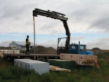 Subfloor arrives and is unloaded