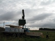 Subfloor arrives and is unloaded