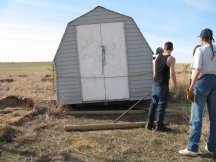 Pulling the shed into its final place