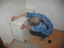 Working on the shower bench