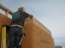 Finishing sheathing the garage